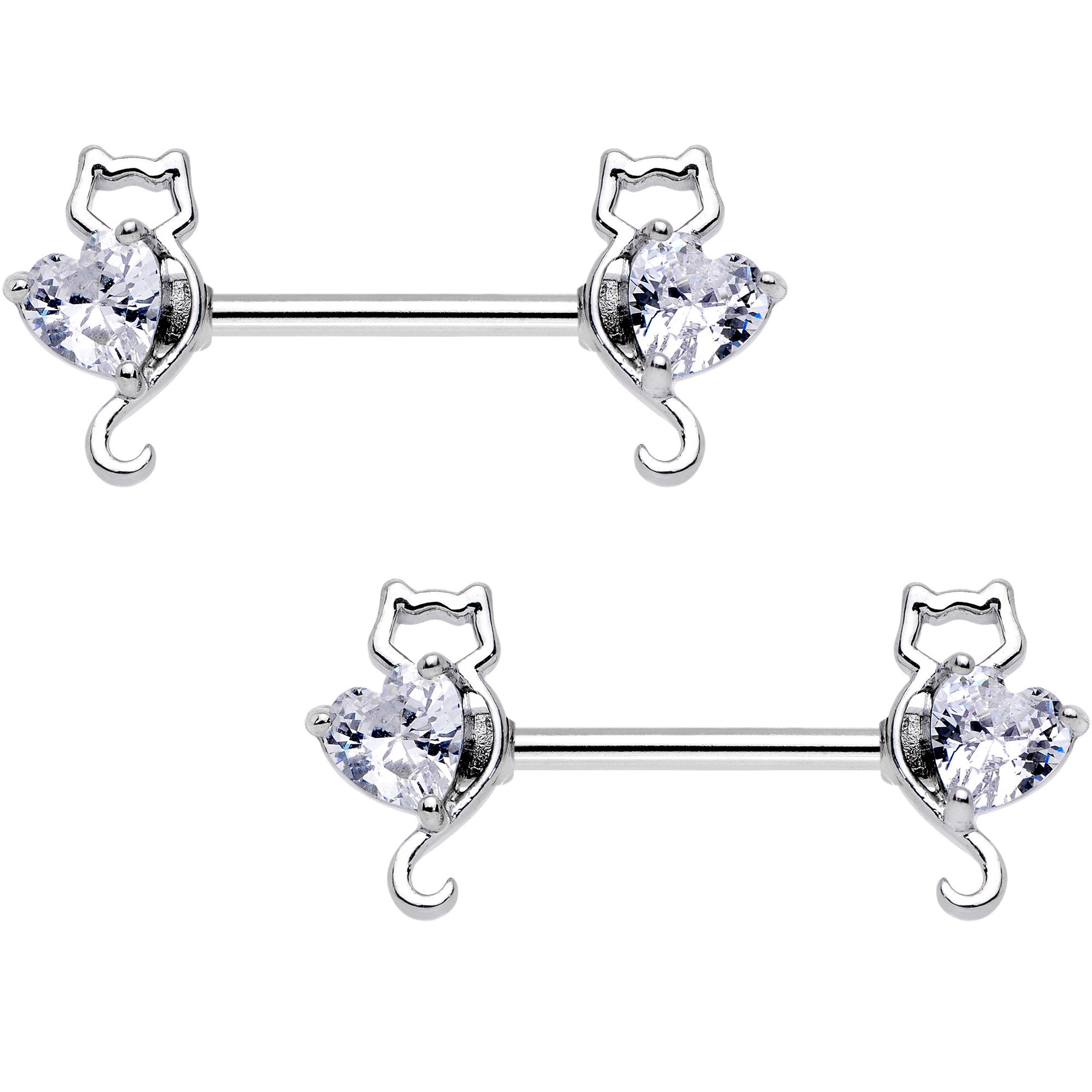 14 Gauge 9/16 Kitty Cat Paws Barbell Nipple Ring Set