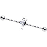 14 Gauge Clear Gem I Heart Kitty Cat Cats Industrial Barbell 38mm