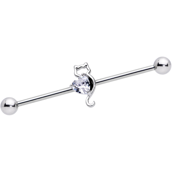 14 Gauge Clear Gem I Heart Kitty Cat Cats Industrial Barbell 38mm