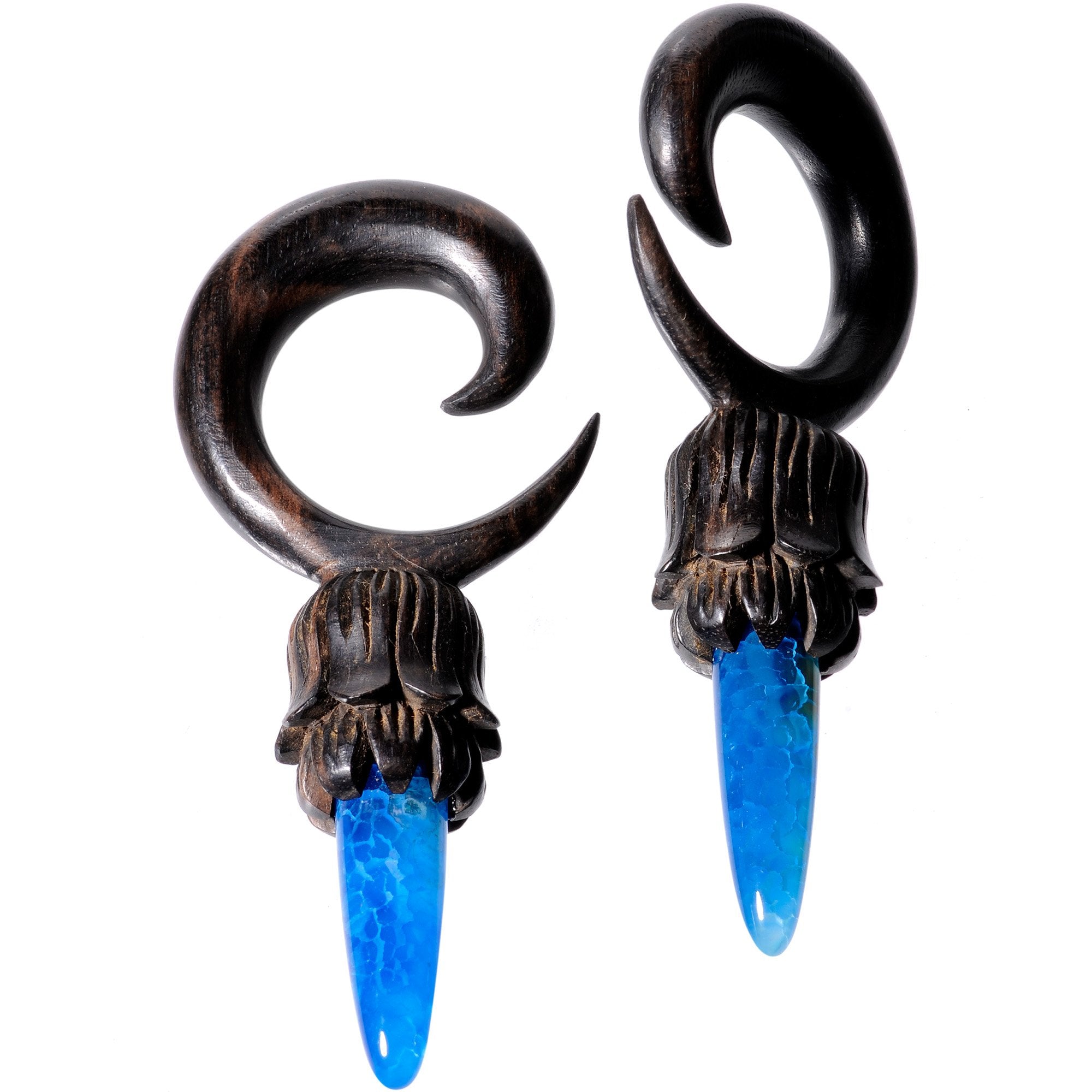 Blue Stone Iron Wood Tribal Spiral Taper Set 5mm to 8mm