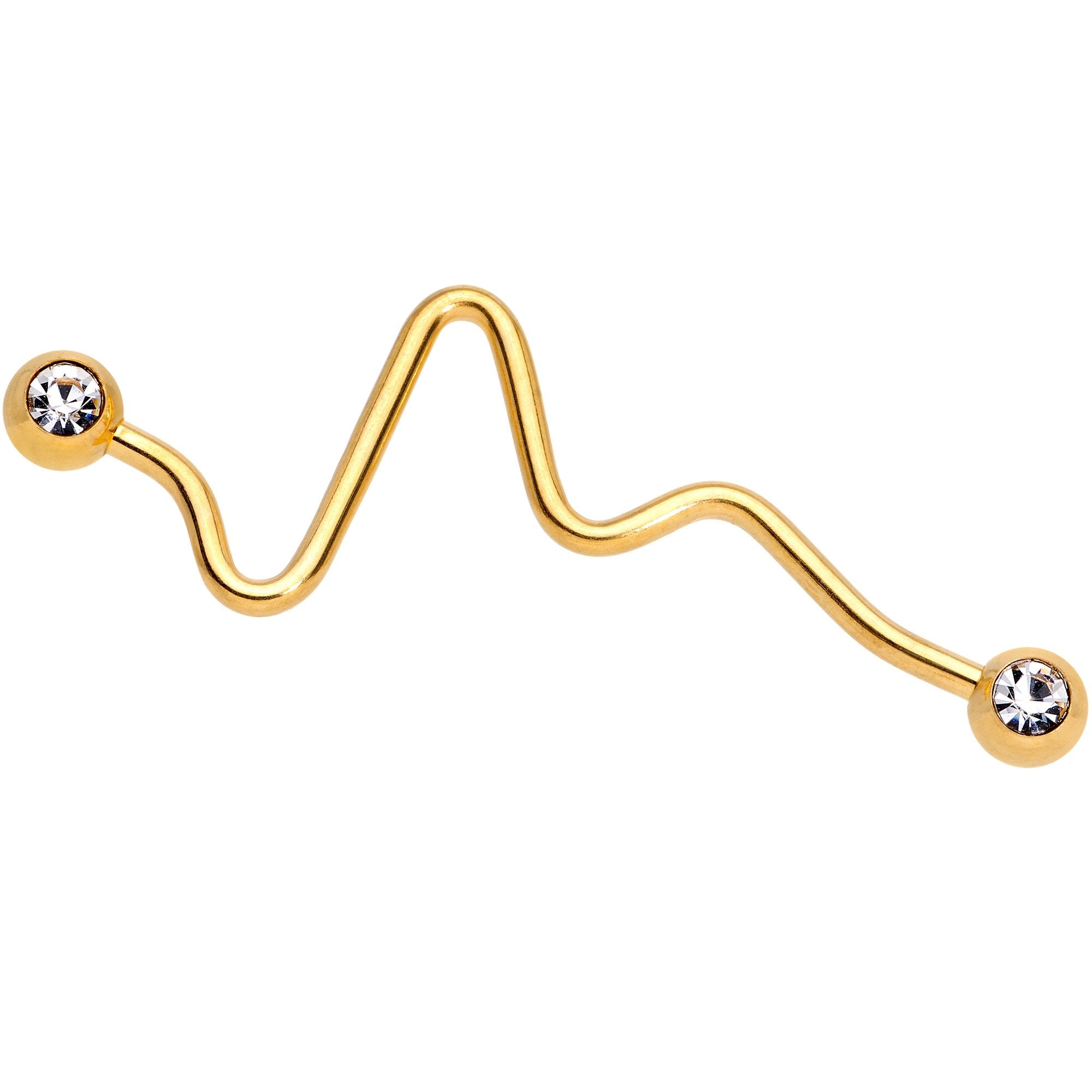 14G Clear Gem Sound Wave Gold Tone Industrial Barbell 35mm