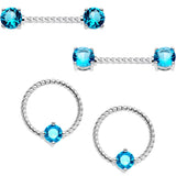 14 Gauge Blue CZ Gem Twisted Captive Ring Barbell Nipple Ring Set