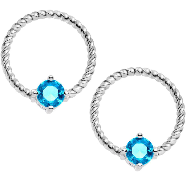 14 Gauge Blue CZ Gem Twisted Captive Ring Barbell Nipple Ring Set