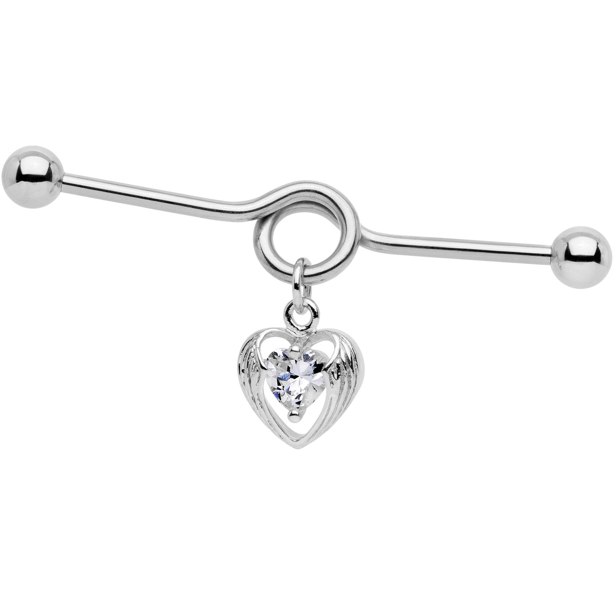 Clear CZ Hugged Heart Industrial Barbell 38mm
