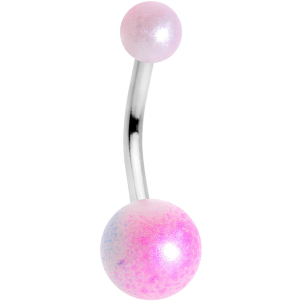Pink White Pearlescent Acrylic Ball Belly Ring