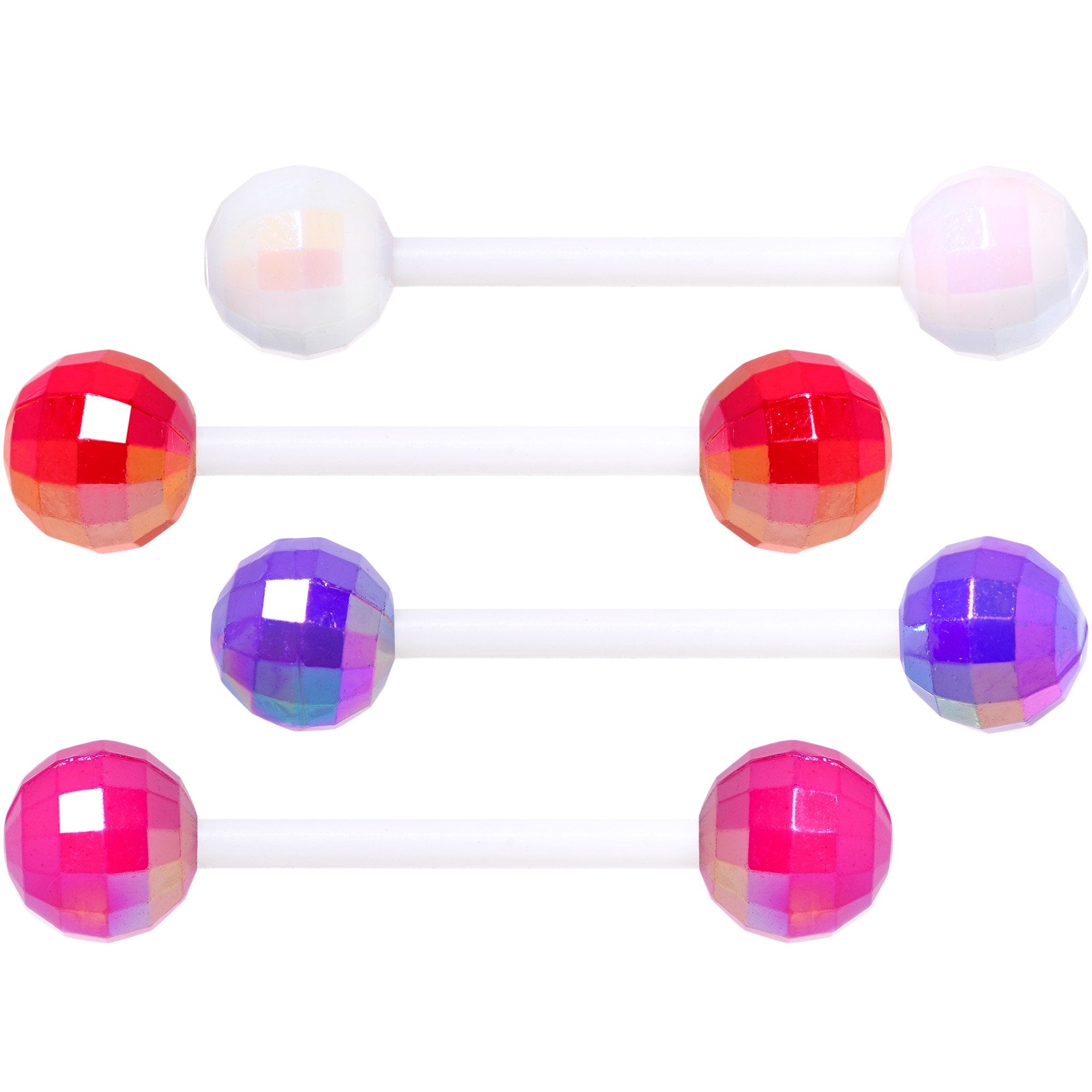 Pink Red Disco Ball Bioplast Barbell Tongue Ring Set of 4