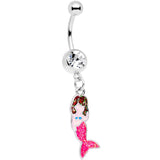Clear Gem Pink Fin Mermaid Dangle Belly Ring