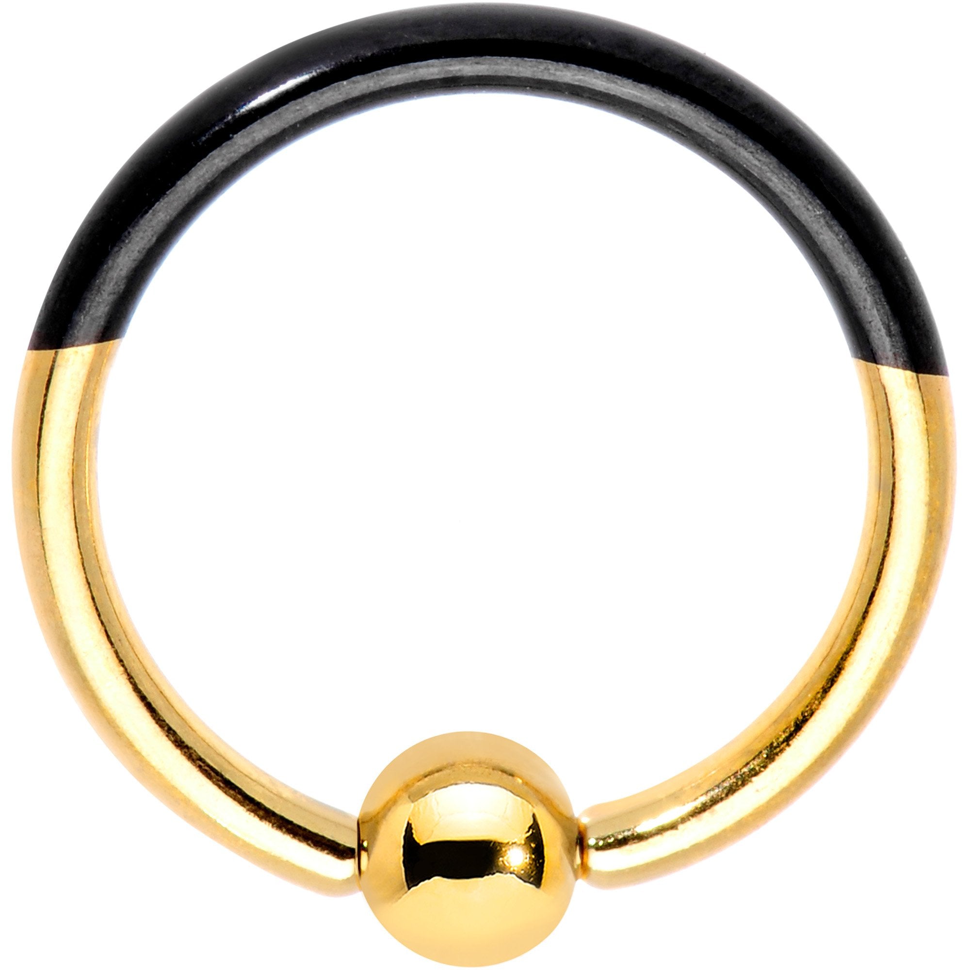 16G 3/8 Black and Gold Tone Two Tone BCR Captive Ring