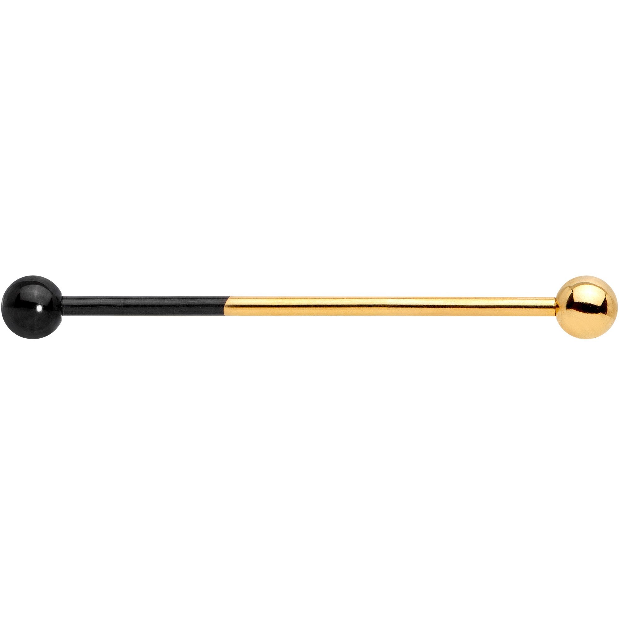 14 Gauge Black and Gold Tone Two Tone Industrial Barbell 38mm