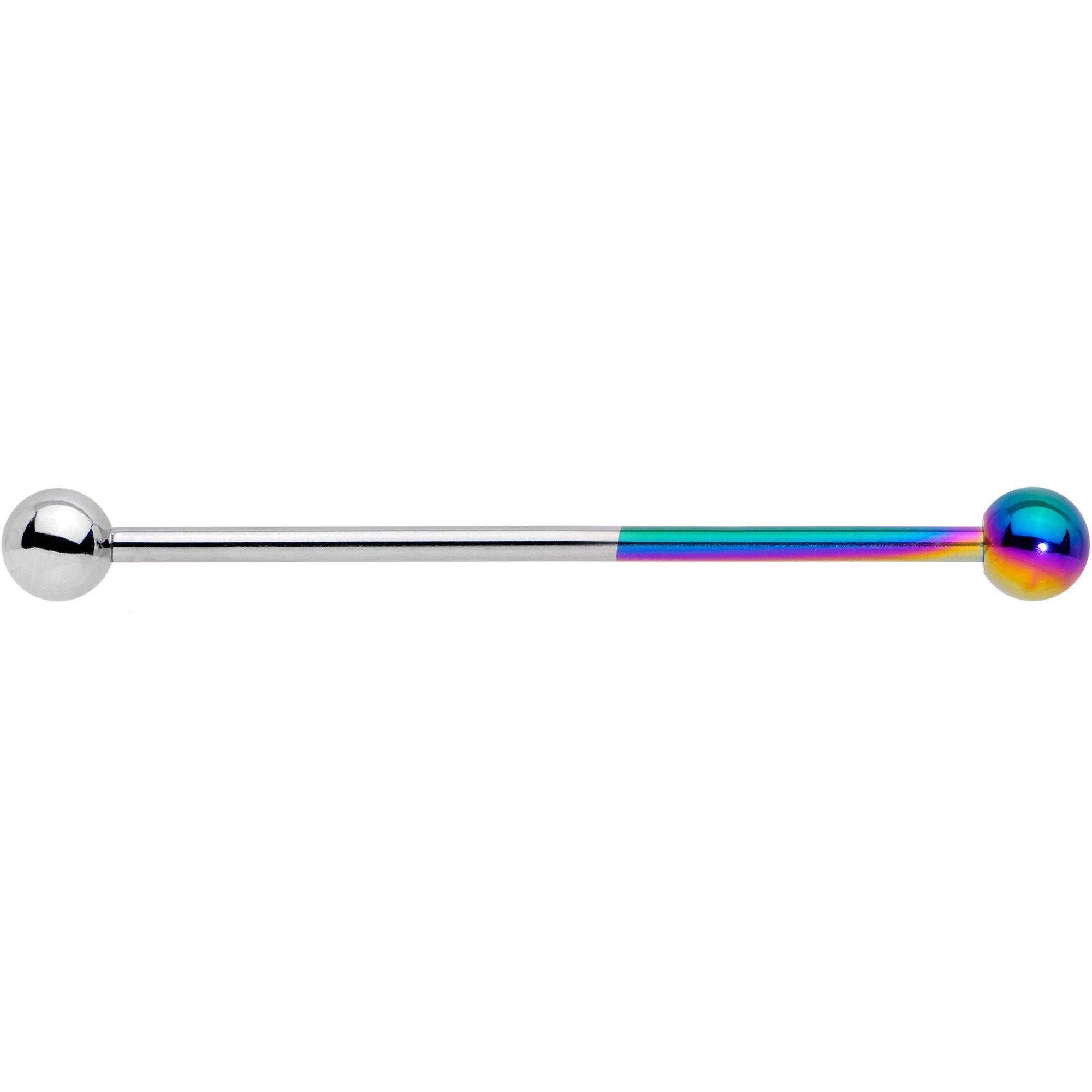 14 Gauge Rainbow and Steel Tone Two Tone Industrial Barbell 38mm