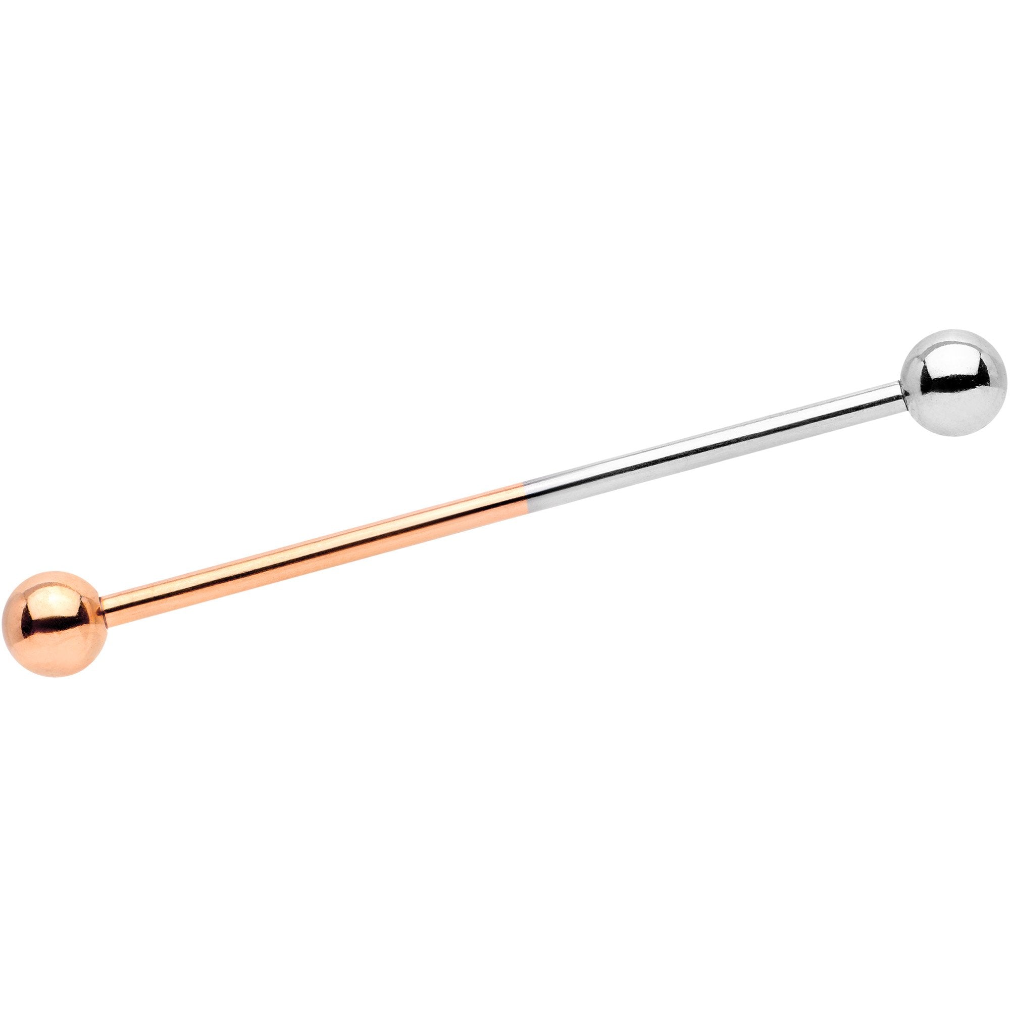 14 Gauge Rose Gold Tone and Steel Two Tone Industrial Barbell 38mm