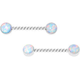 14 Gauge 9/16 White Synthetic Opal Twisted Barbell Nipple Ring Set