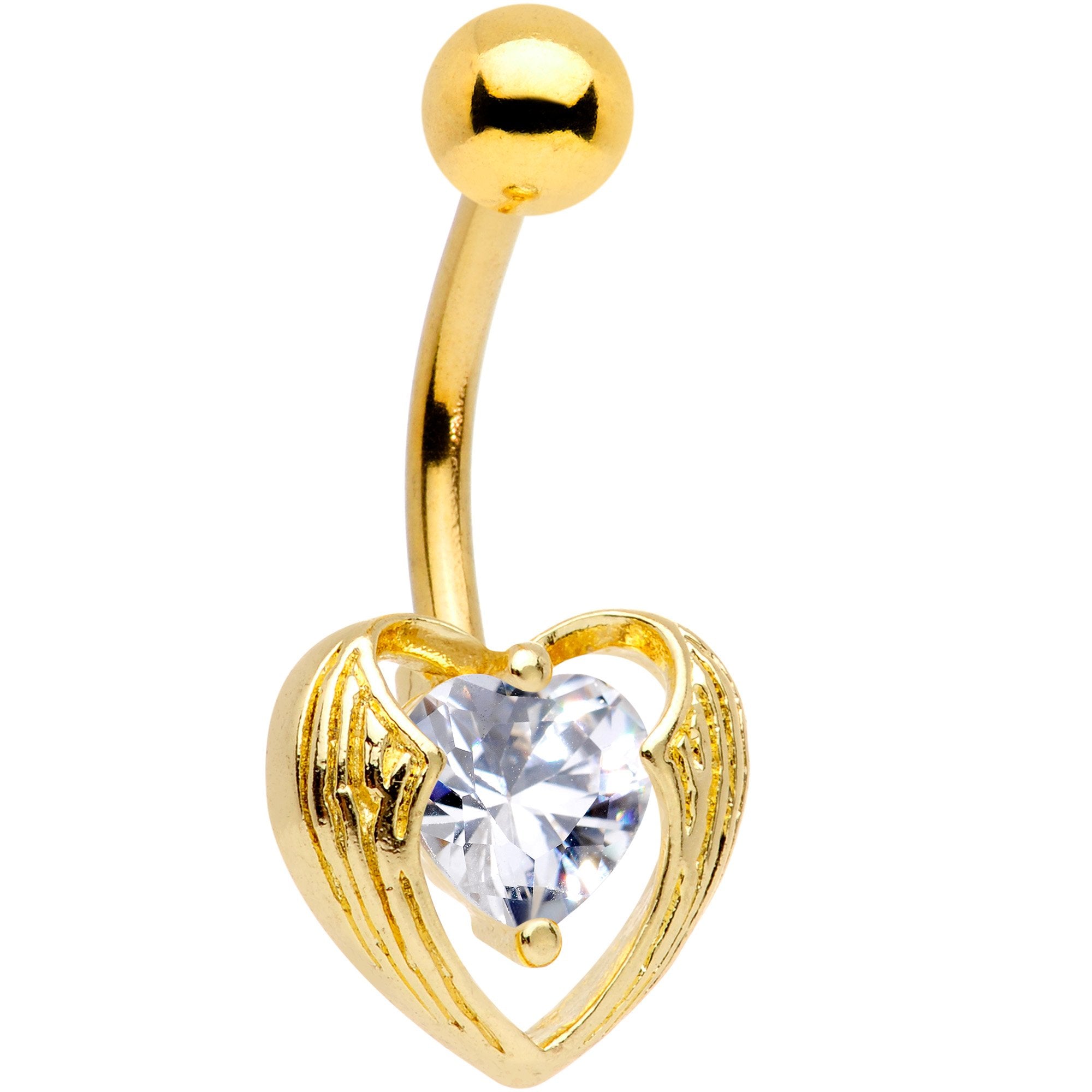 Clear CZ Gem Gold Plated Hugged Heart Belly Ring
