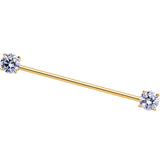 Clear CZ Gem Gold Tone End to End Industrial Barbell 38mm