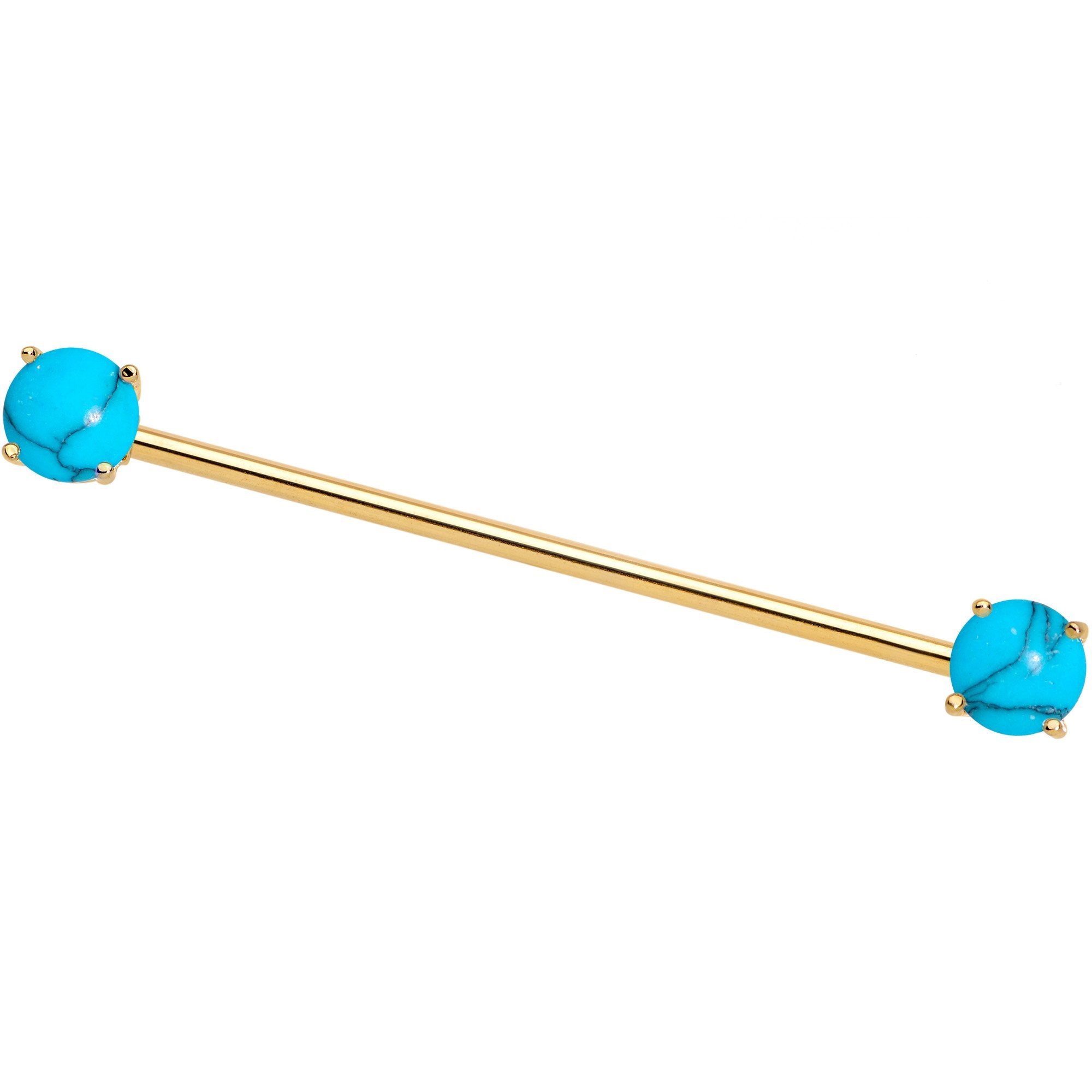 Faux Turquoise Gold Tone End to End Industrial Barbell 38mm