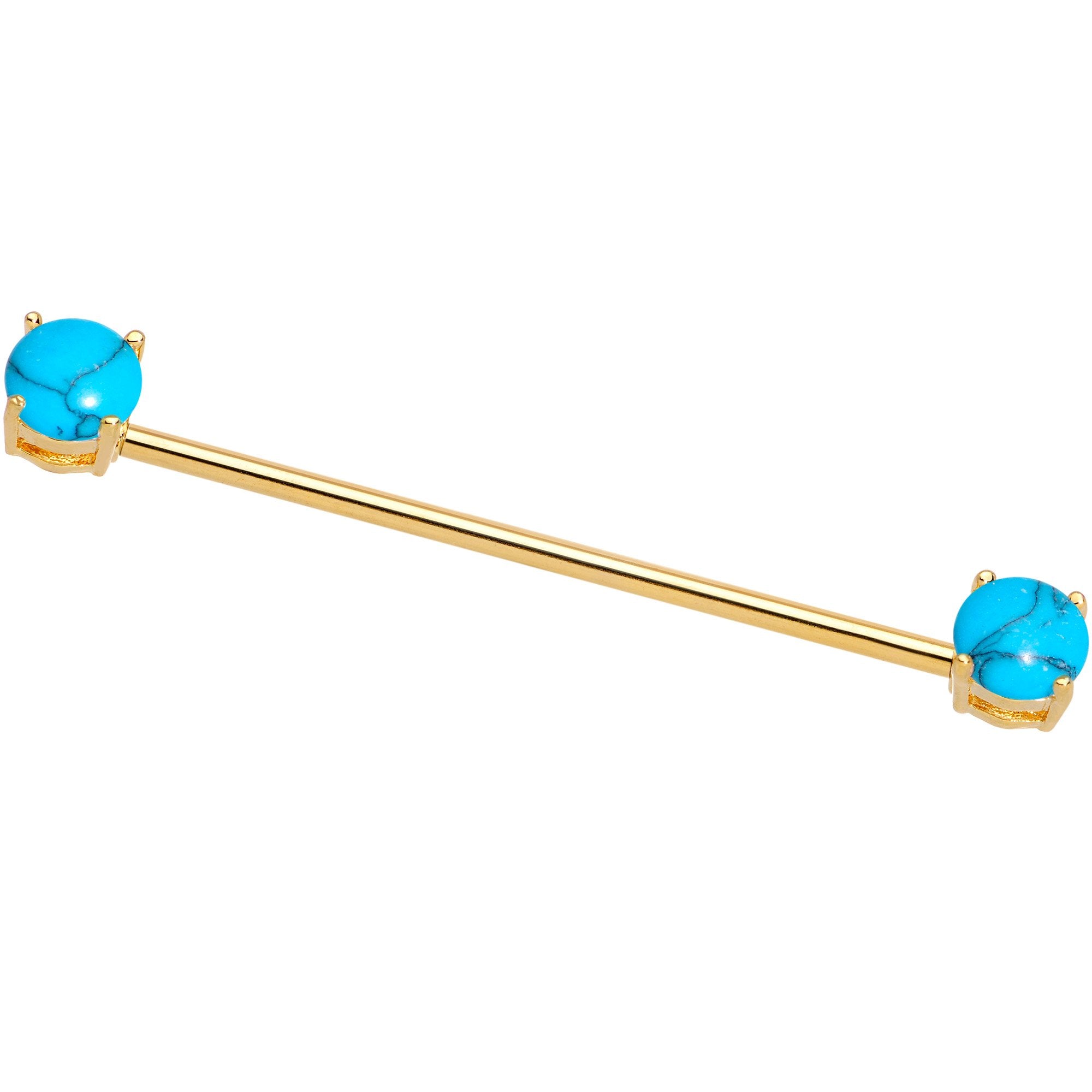 Faux Turquoise Gold Tone End to End Industrial Barbell 38mm