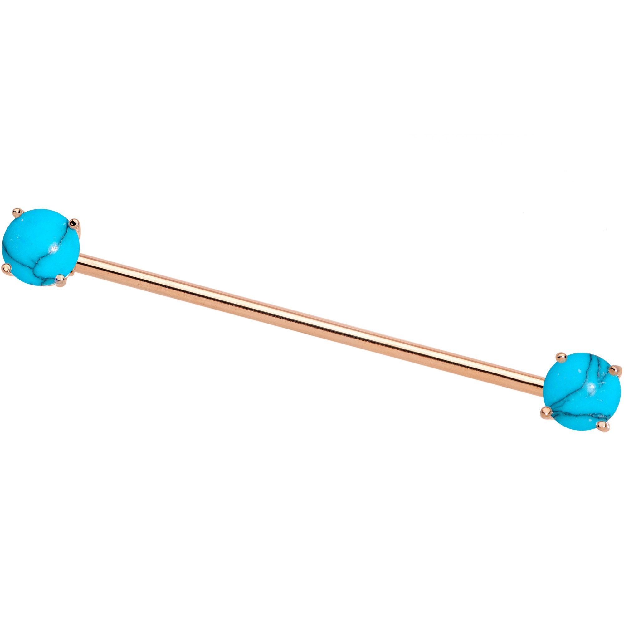 Faux Turquoise Rose Gold Tone End to End Industrial Barbell 38mm