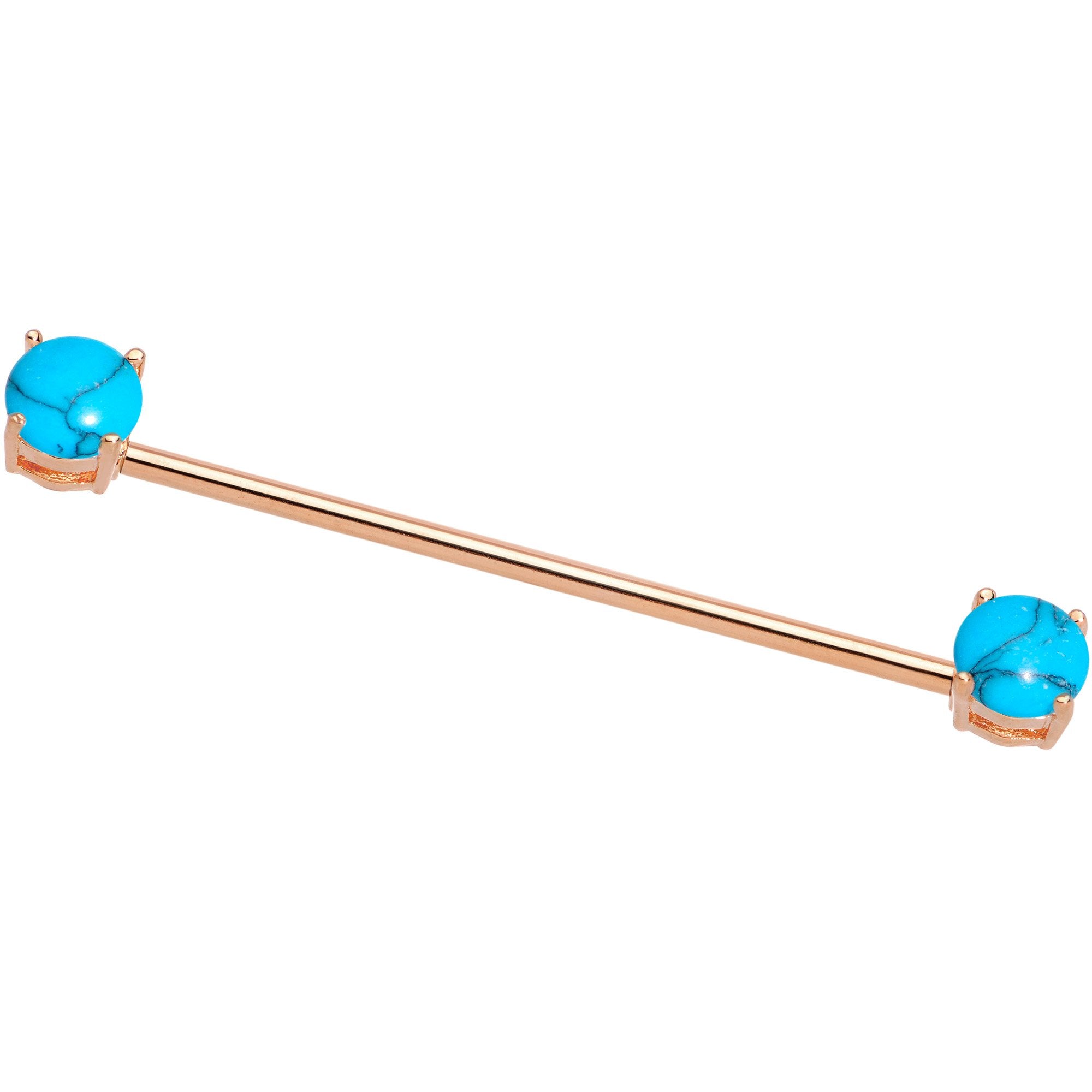 Faux Turquoise Rose Gold Tone End to End Industrial Barbell 38mm