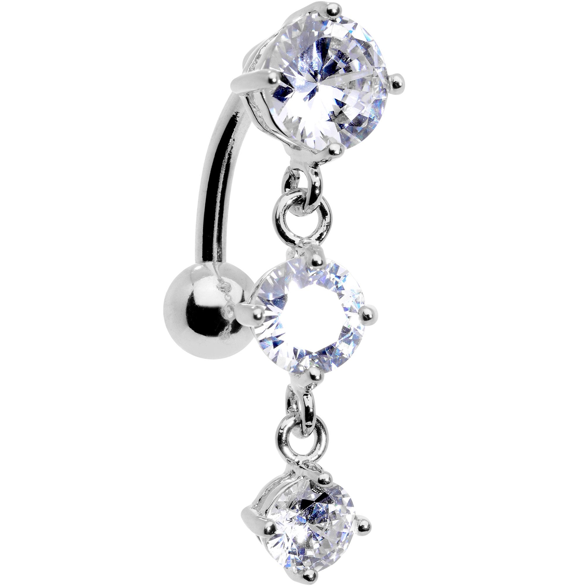 Clear CZ Gem Trio Tier Top Mount Dangle Belly Ring