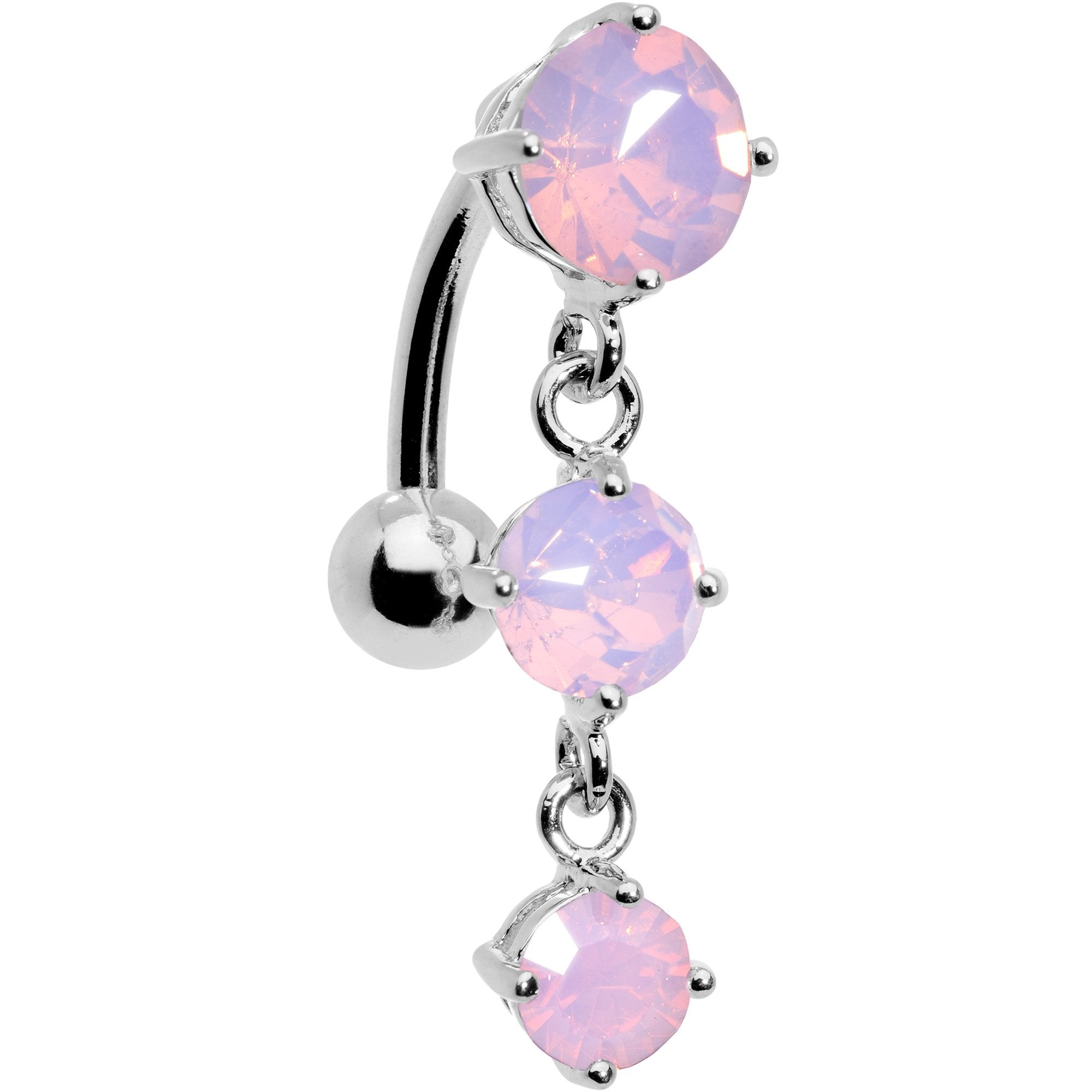 Pink Faux Opal Trio Tier Top Mount Dangle Belly Ring