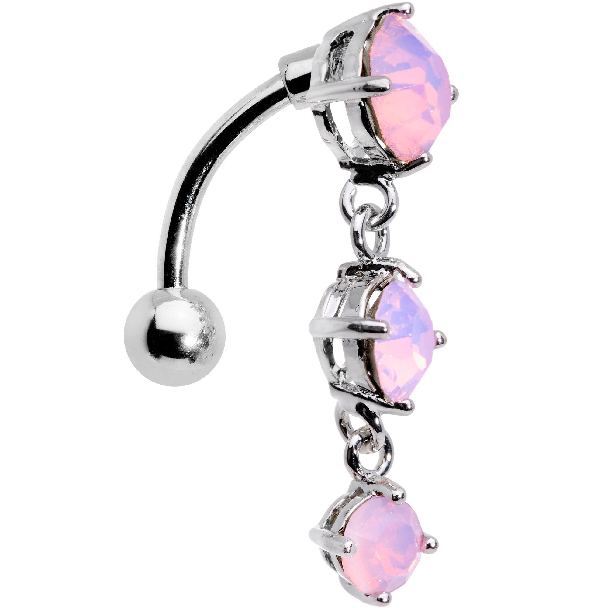 Pink Faux Opal Trio Tier Top Mount Dangle Belly Ring