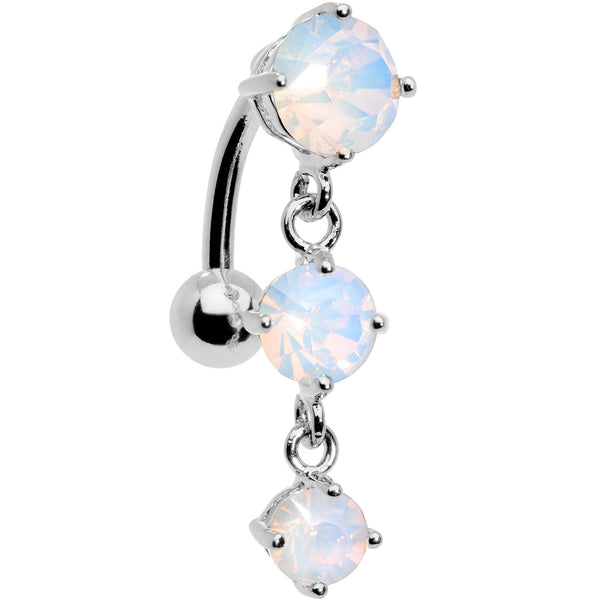 White Faux Opal Trio Tier Top Mount Dangle Belly Ring