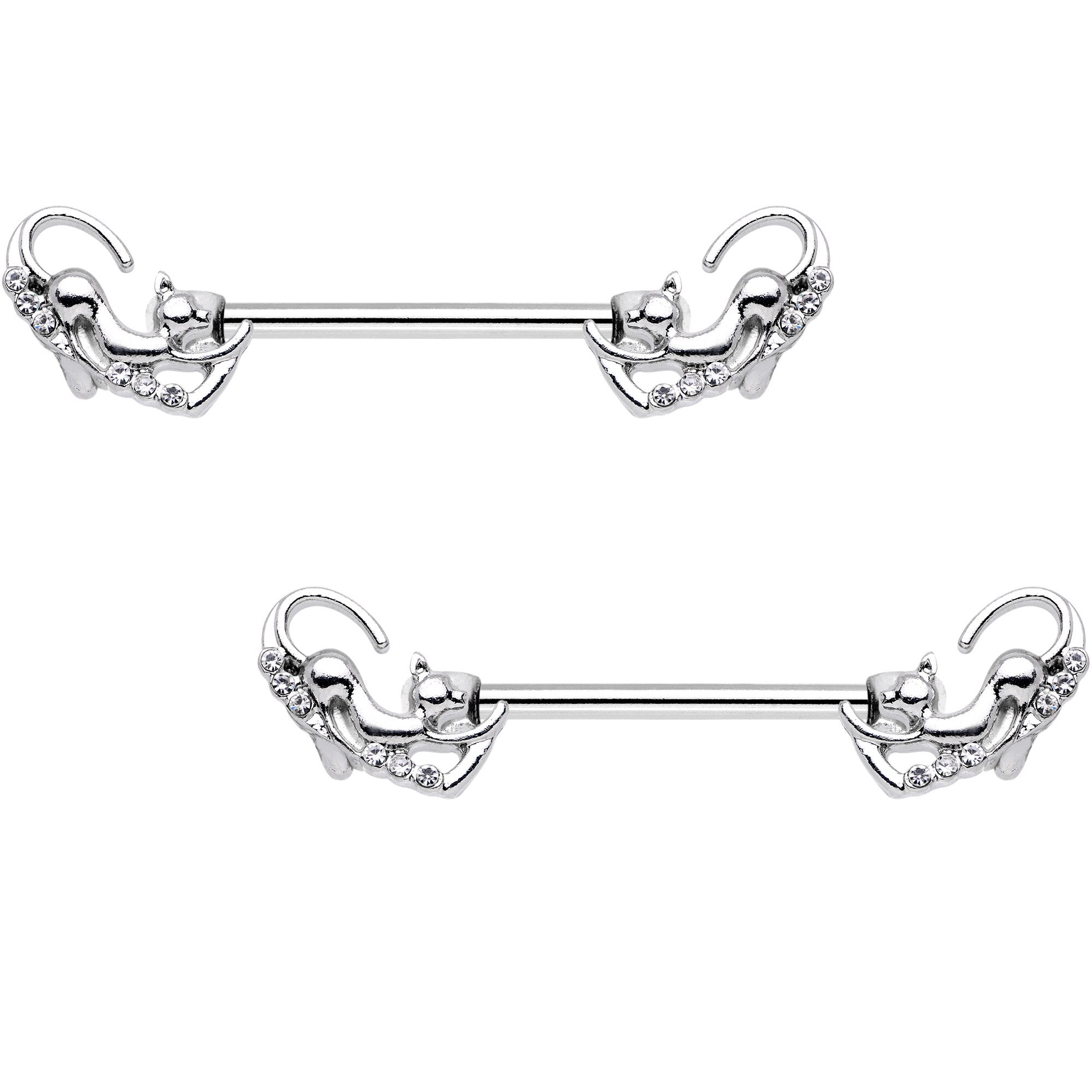 9/16 Clear Gem Cats Meow Barbell Nipple Ring Set