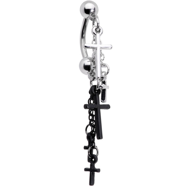 Black Silver Tone Cross Chain Top Mount Dangle Belly Ring