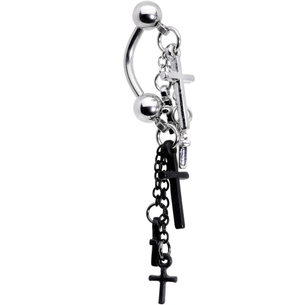 Black Silver Tone Cross Chain Top Mount Dangle Belly Ring