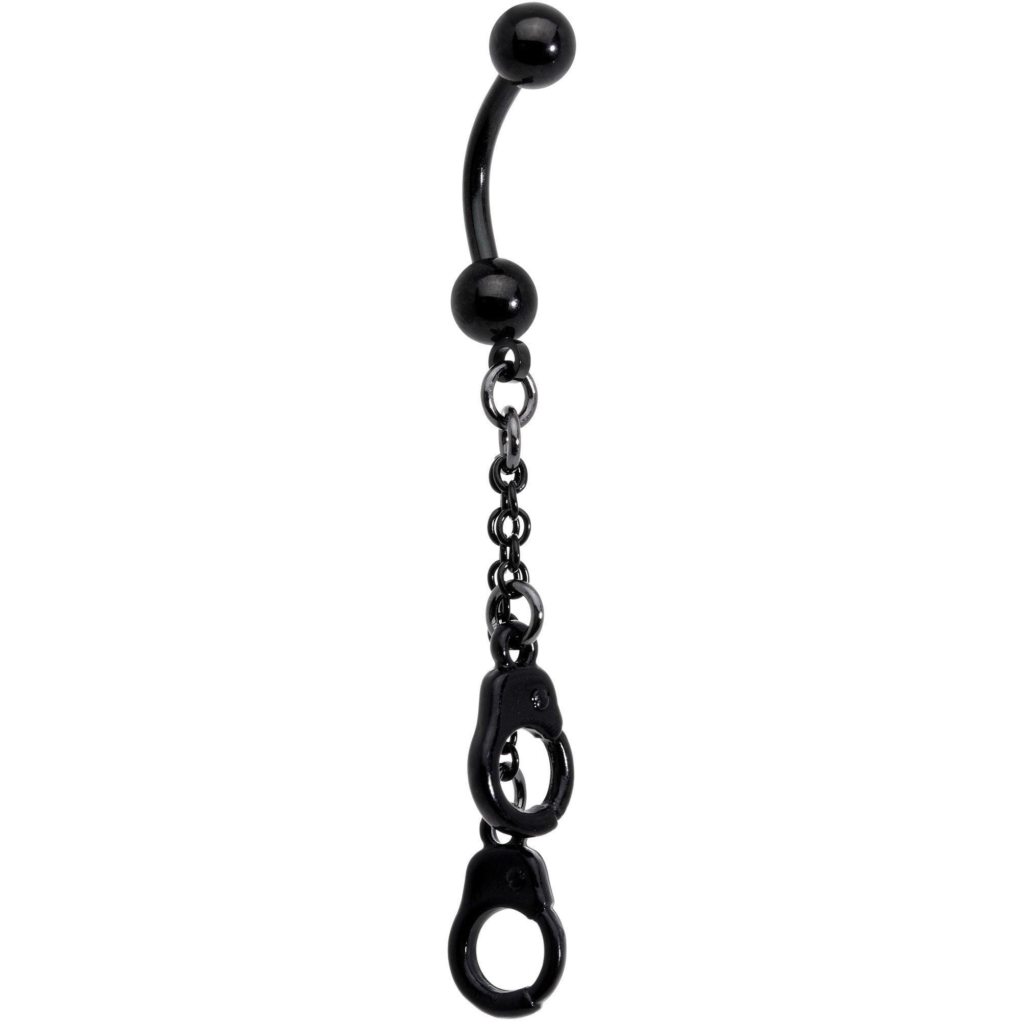 Black PVD Chained Handcuffs Reversible Dangle Belly Ring