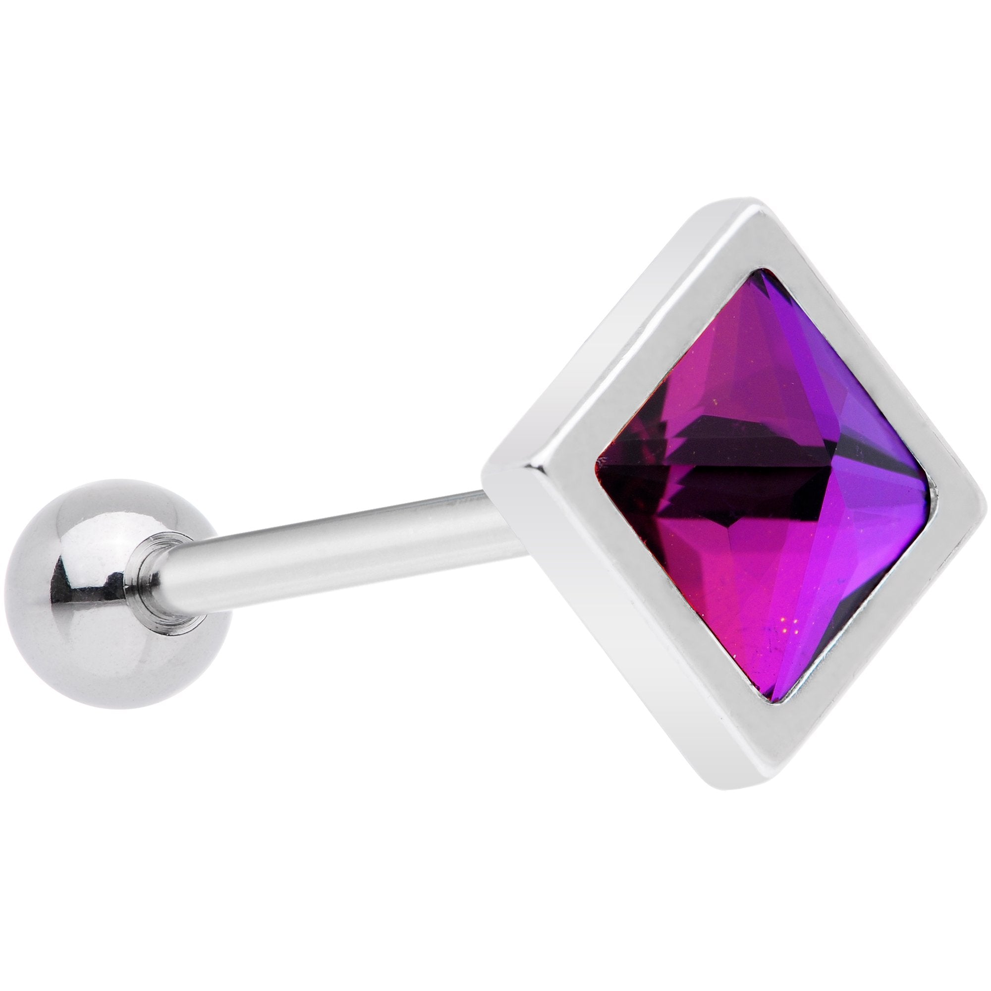 Purple Gem Rhombus Barbell Tongue Ring