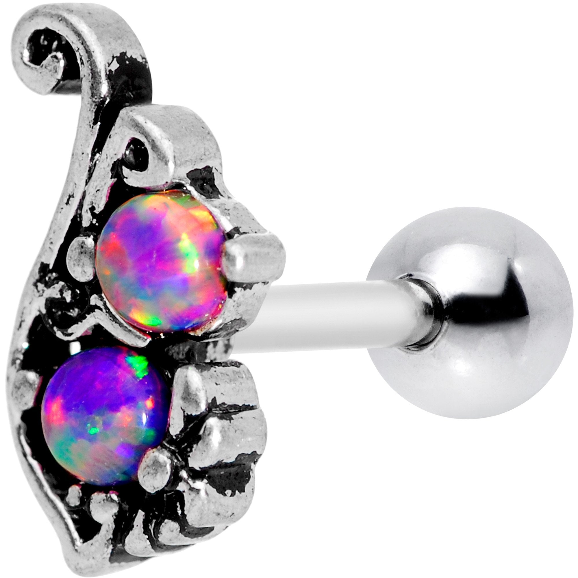 16 Gauge 1/4 Purple Synthetic Opal Chunk Tragus Cartilage Earring