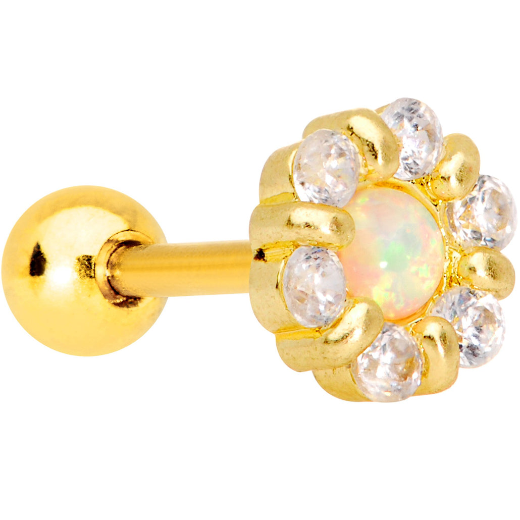 White Synthetic Opal Gold PVD Round Flower Tragus Cartilage Earring
