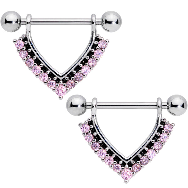 9/16 Pink CZ Gem Sharp Cluster Dangle Nipple Ring Set