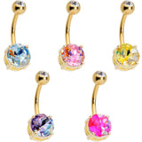 Blue Purple Pink Yellow Gem Gold Plated Belly Ring Set of 5