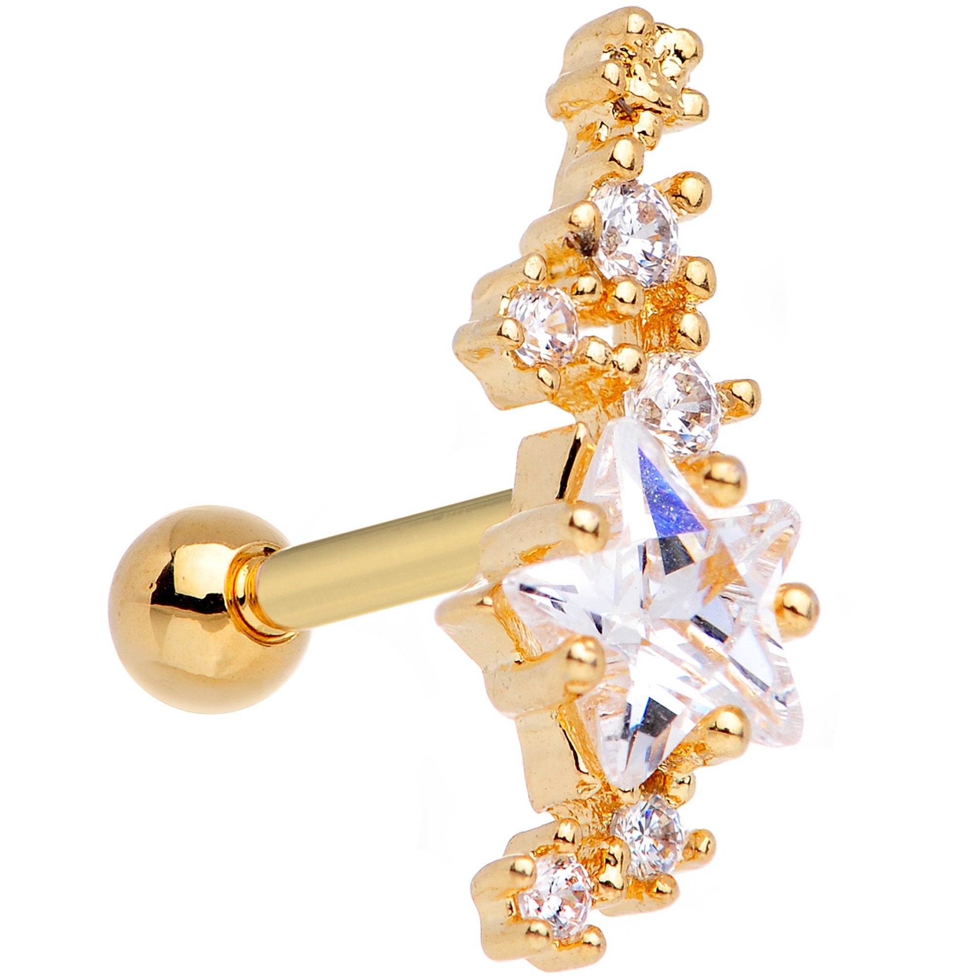 Clear CZ Gem Gold Tone Plated Shooting Star Cartilage Tragus Earring