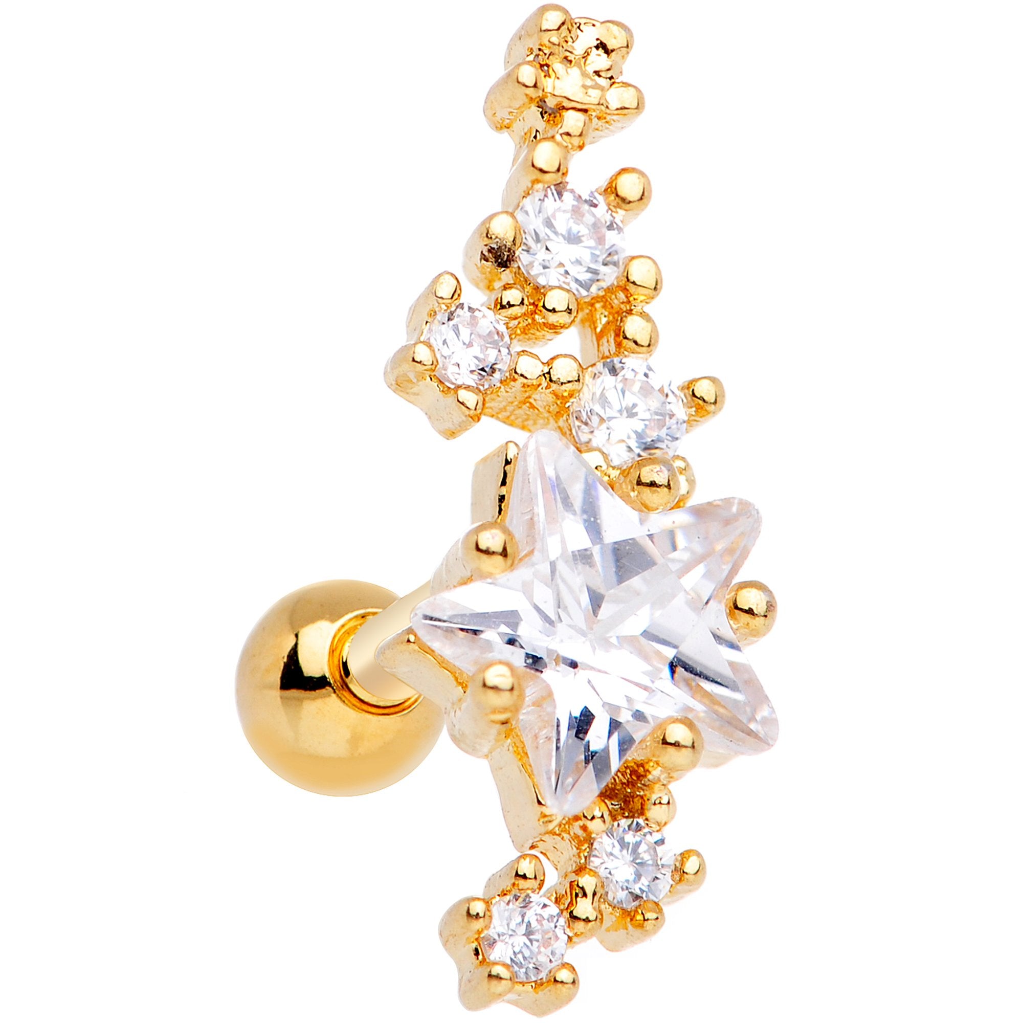 Clear CZ Gem Gold Tone Plated Shooting Star Cartilage Tragus Earring