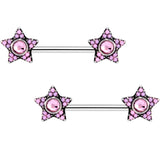 9/16 Pink Gem Encrusted Big Star Barbell Nipple Ring Set