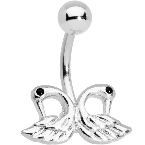 Ruffled Feather Dual Swans Belly Ring