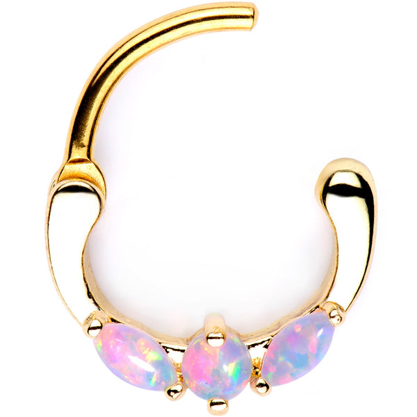 White Synthetic Opal Gold Tone Anodized Triplet Septum Clicker