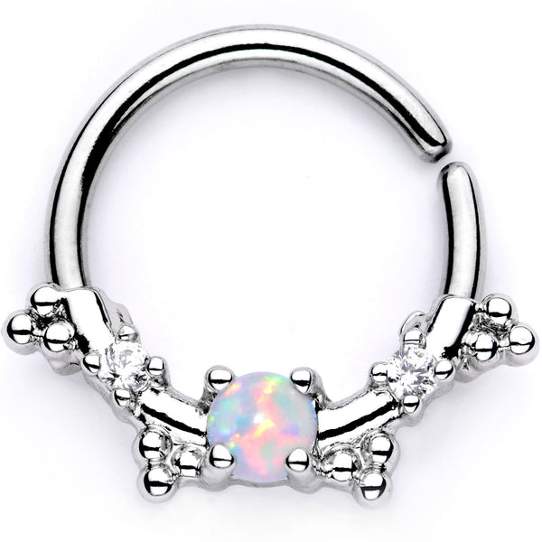 16 Gauge 3/8 White Synthetic Opal Luminous Seamless Circular Ring
