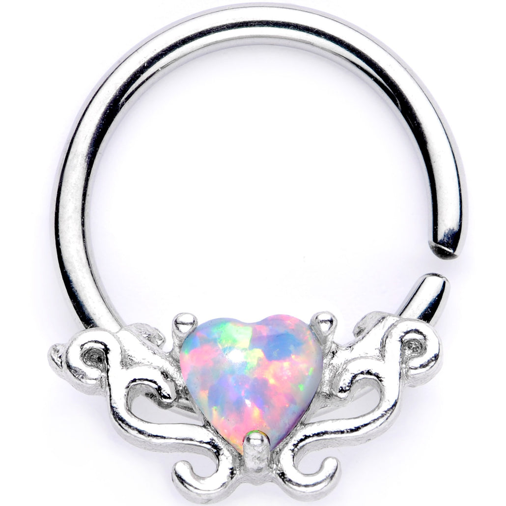 16 Gauge 5/16" White Synthetic Opal Bold Heart Seamless Circular Ring