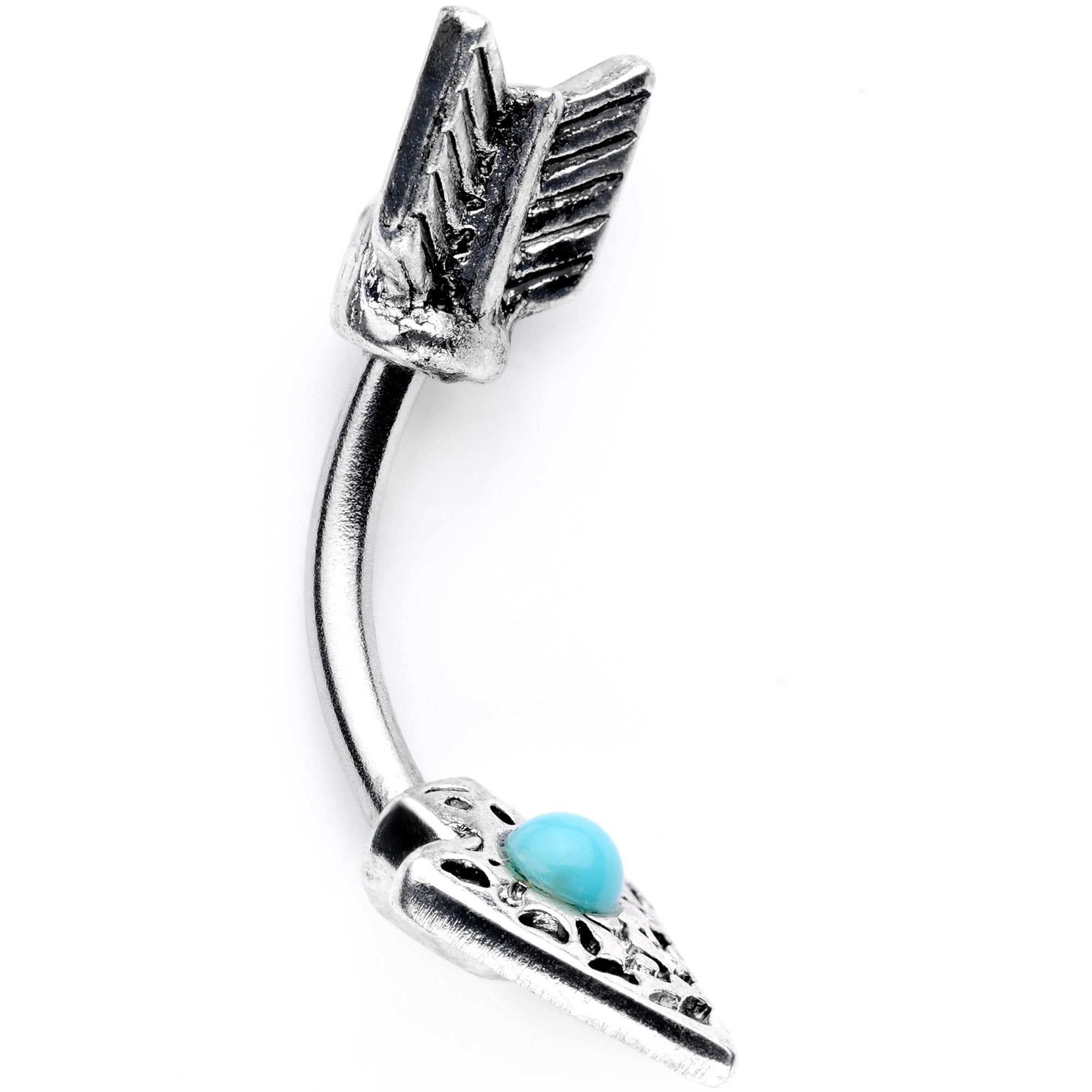 Faux Turquoise Feather Arrow Double Mount Belly Ring