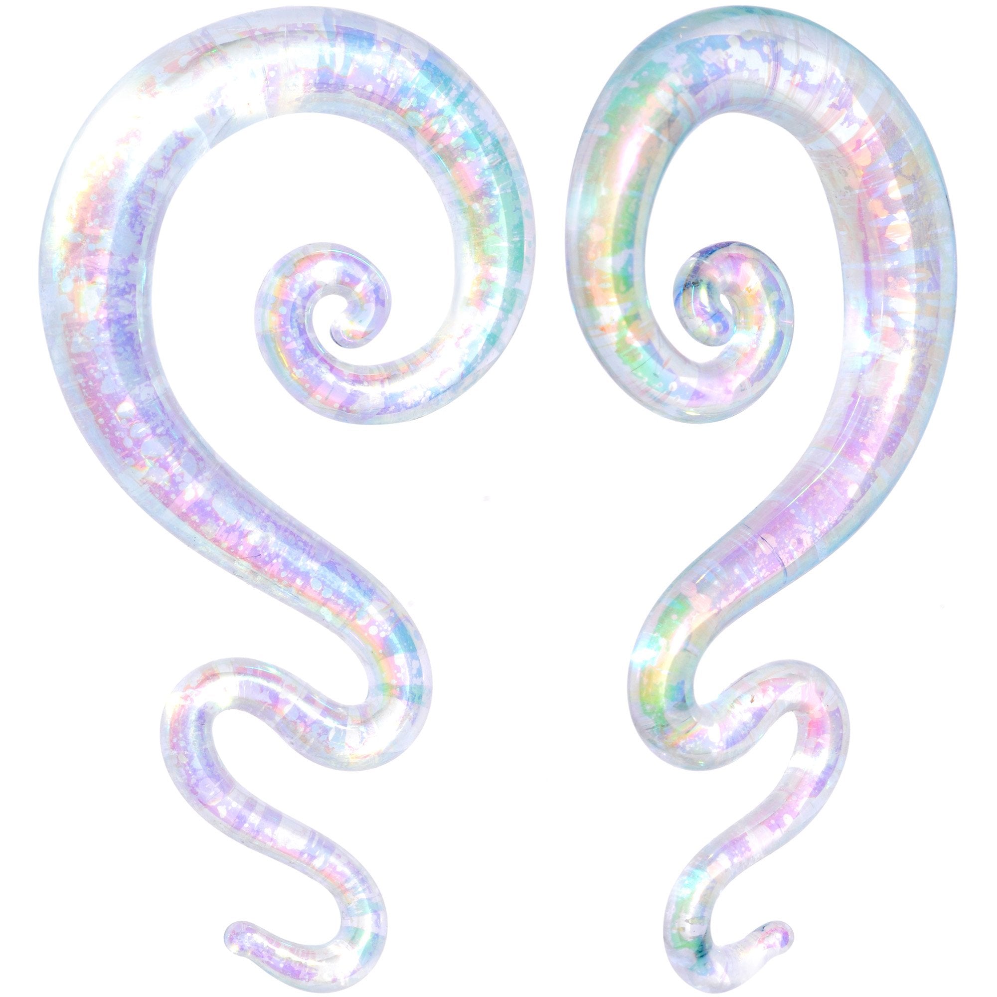 White Glass Shimmer Zig Zag Spiral Taper Set 5mm to 8mm