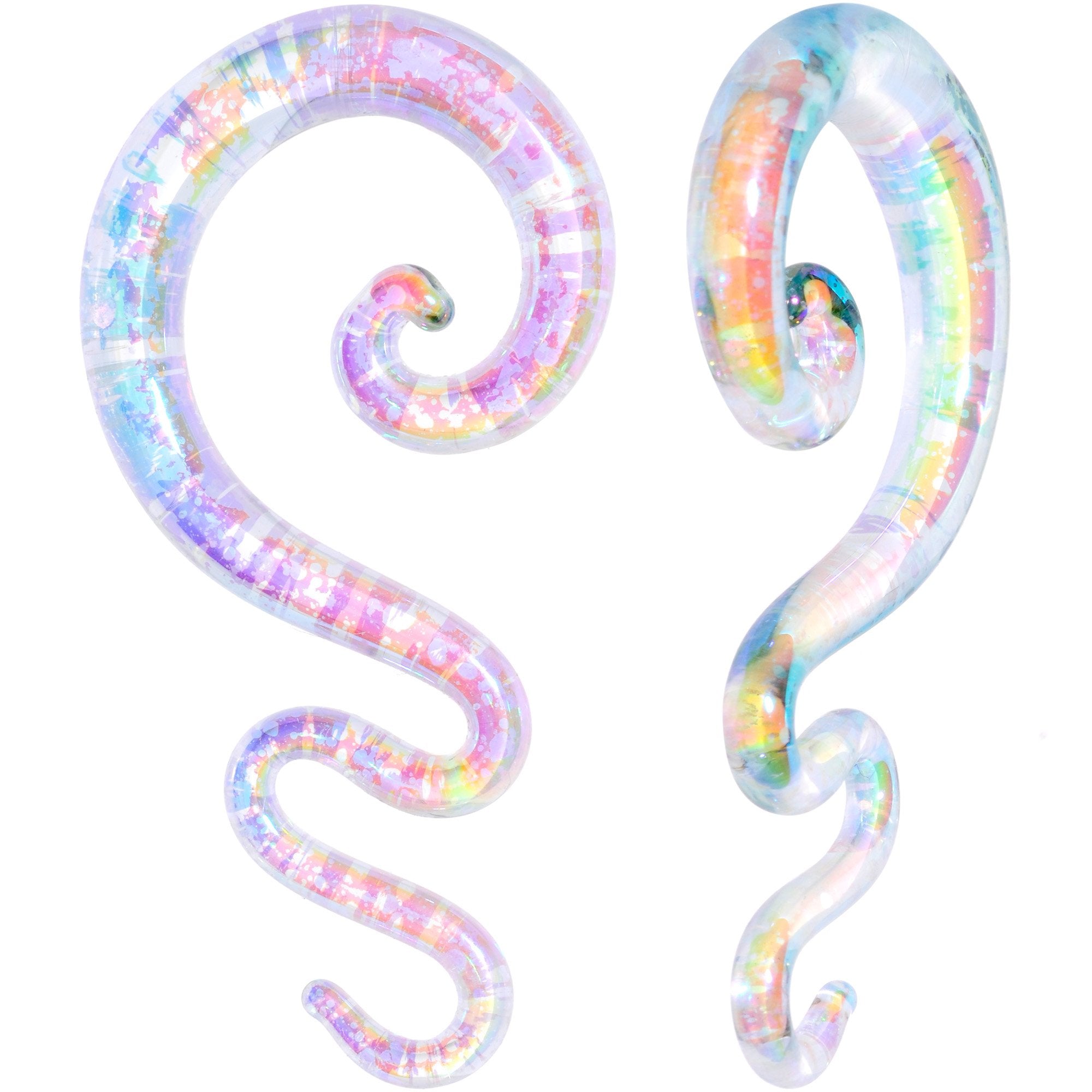 White Glass Shimmer Zig Zag Spiral Taper Set 5mm to 8mm