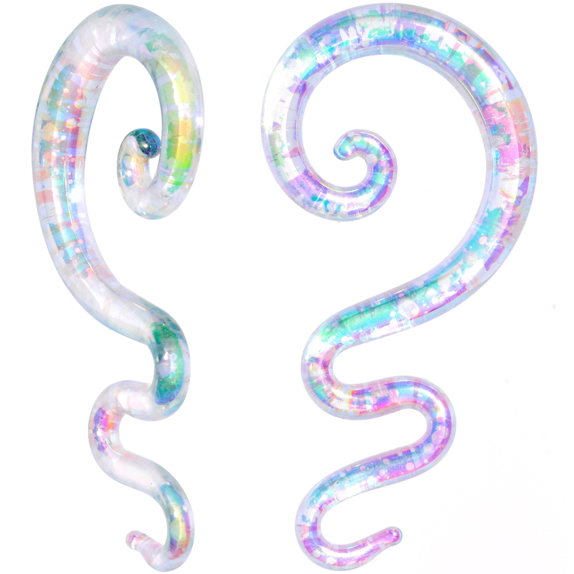 White Glass Shimmer Zig Zag Spiral Taper Set 5mm to 8mm