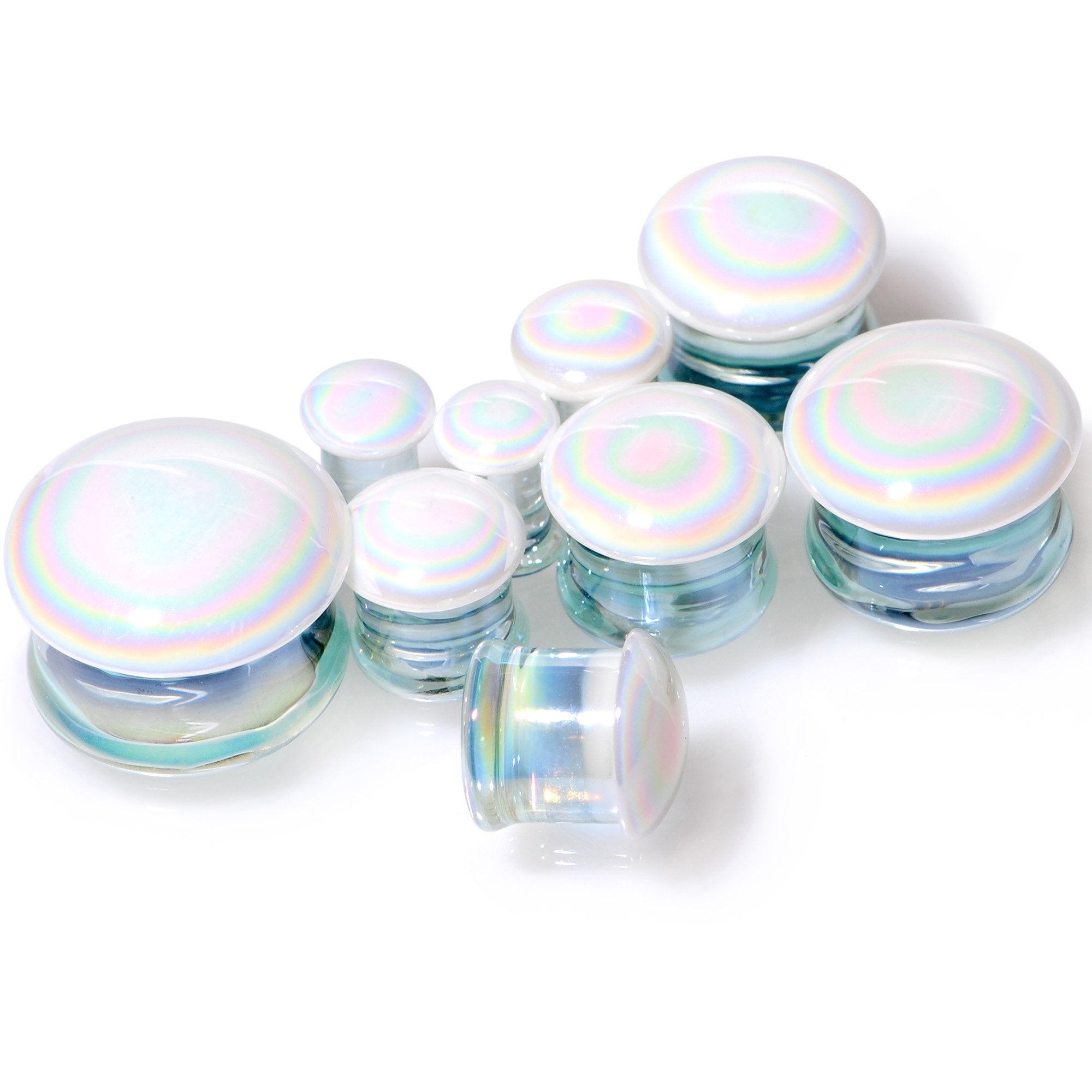 White Glass Radical Radiance Double Flare Plug Set 5mm to 19mm