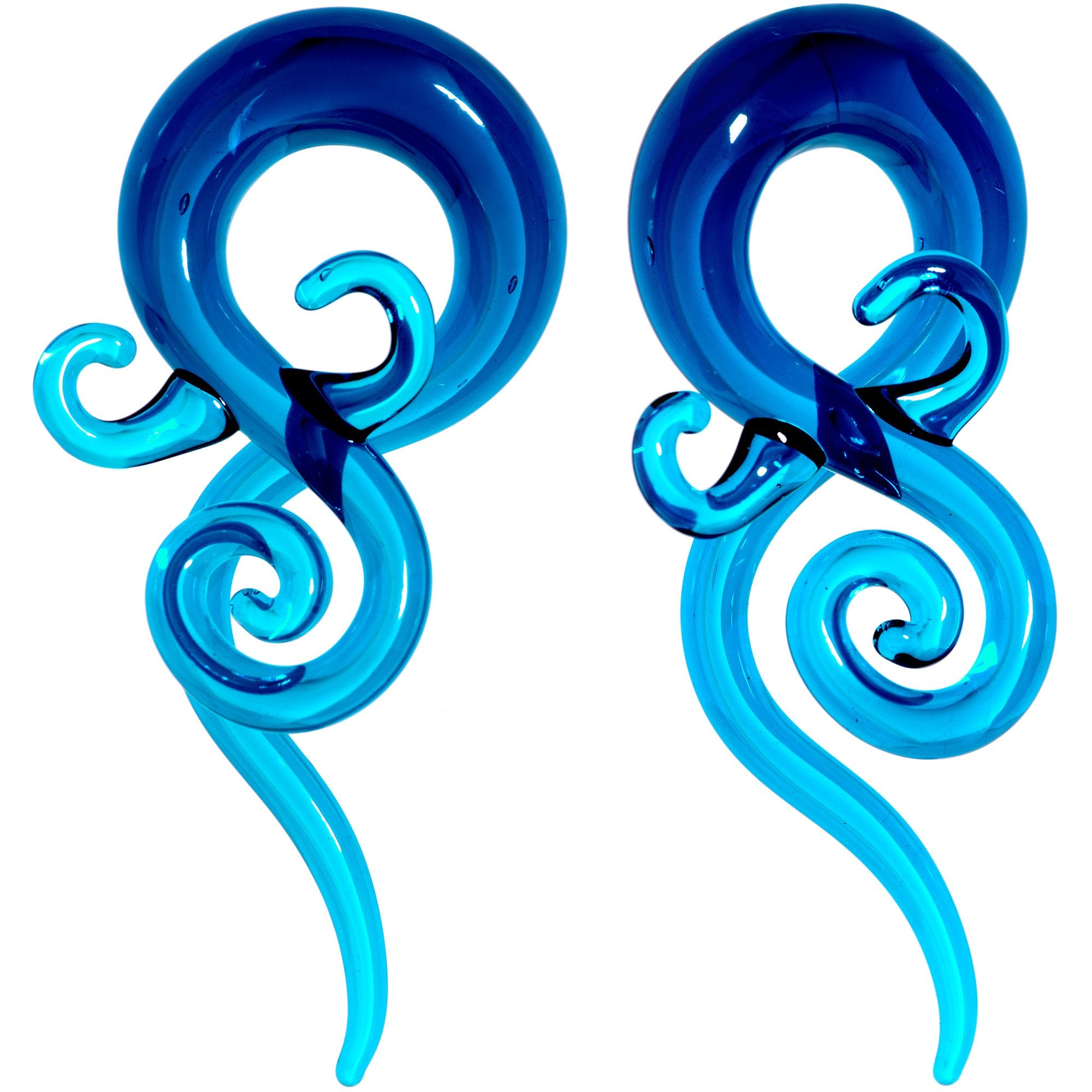 Blue Glass Translucent Swirl Twirl Spiral Taper Set 6mm to 12mm