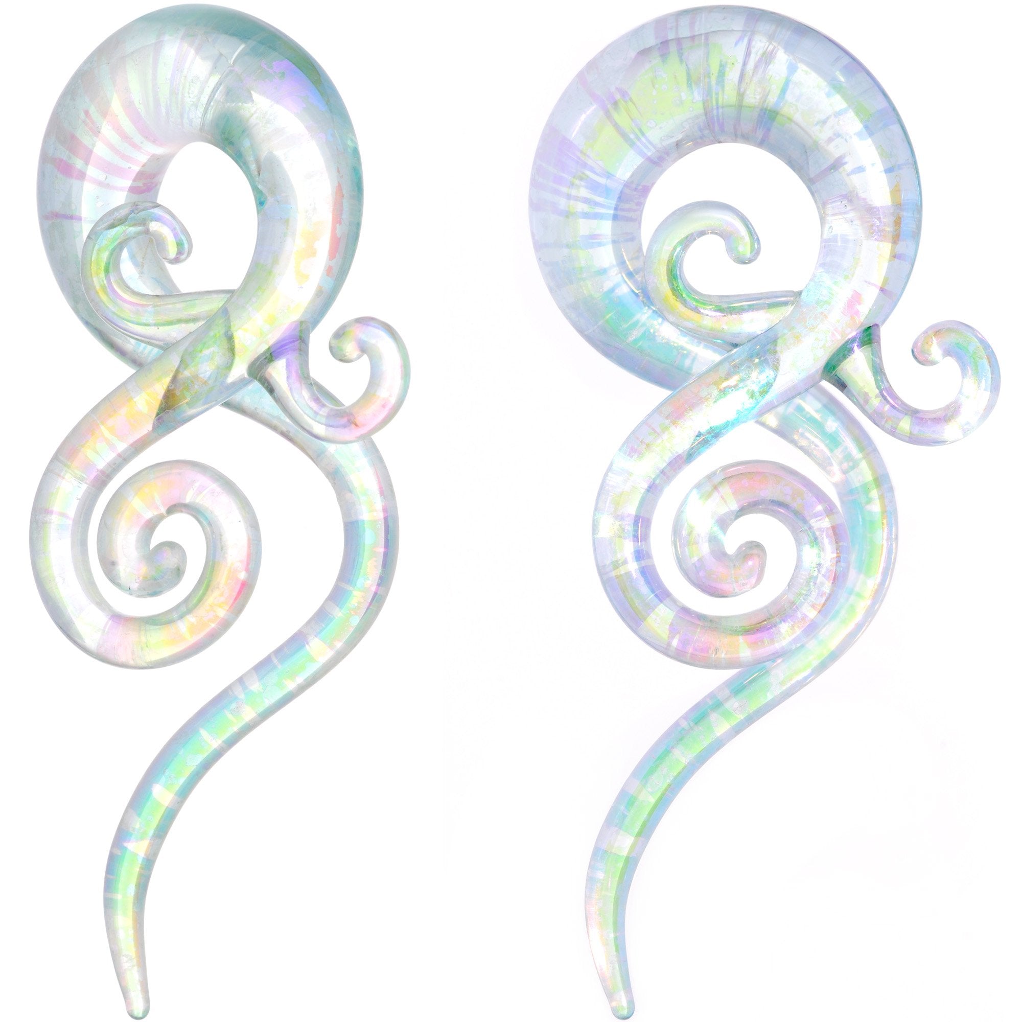 7/16 White Glass Shimmer Swirl Twirl Spiral Taper Set