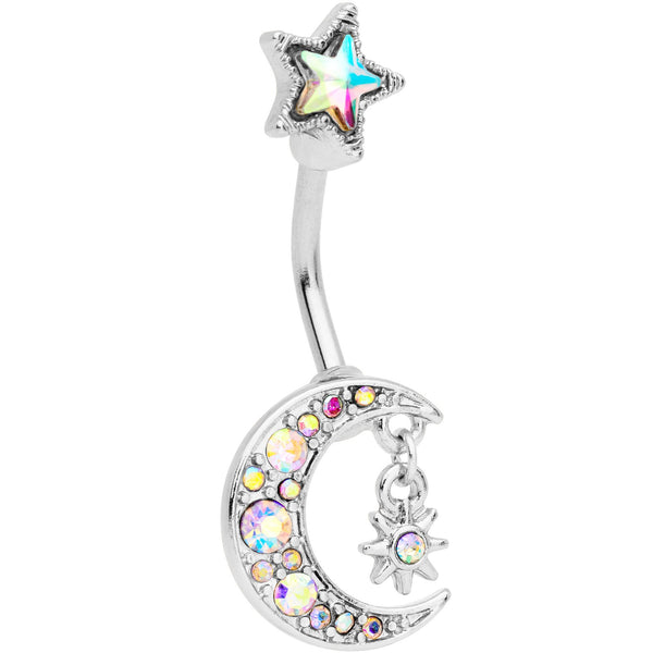 Aurora Gem Moon and Star Double Mount Belly Ring